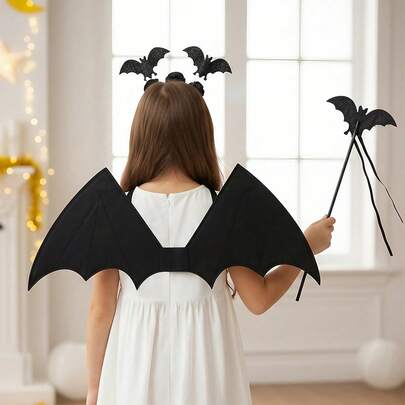 Devil Wing 3 Piece Outfit Fantasy Party Cosplay Wand Headband Wings Set For Kids Party Accessories