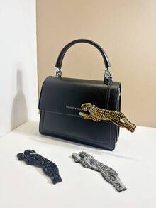 1 pieza Mochila, bolso de hombro, bolso diagonal, bolso de mano, bolso de axila, bolsa de maquillaje u otra bolsa de almacenamiento, colgante de coche, llavero, colgante de cintura, colgante de equipaje, colgante de identificación, hecho a mano con cuentas en negro, plateado y dorado con diseño de leopardo, versátil, divertido e interesante, adecuado para parejas, novias, estudiantes, hombres y mujeres para el trabajo, el transporte diario, citas, vacaciones, viajes, regalos pequeños, cumpleaños, etc.