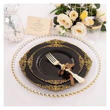 Black Plastic Plates Disposable Set - 350pc Party Supplies For 50 Guests, 10.25" Dinner & 7.5" Dessert Plates, Silverware, Cups - 如圖/E - 查看 8
