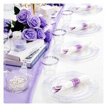 Clear Plastic Plates Disposable Set - 175pc Party Dinnerware For 25 Guests - As Picture/J - View 3