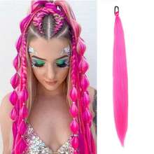 26-Inch Synthetic Wig Purple Ponytail Extension With Elastic Tie Straight Sleek Wrap Around Braid Ponytail Heat-Resistant Wig - Multicolor - View 15