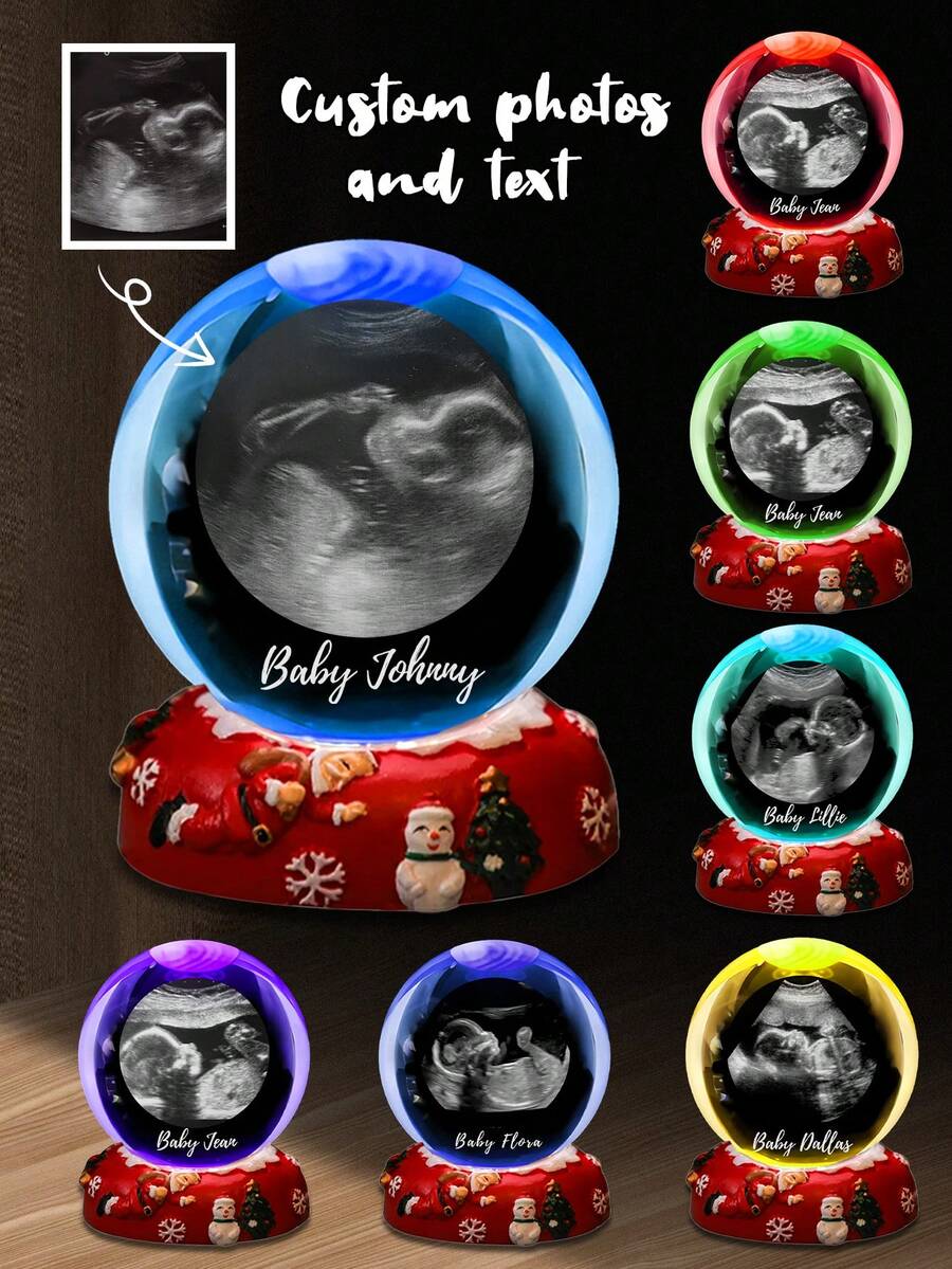 ​​Personalized Christmas Pet Photo Crystal Ball Night Light​​ - Customizable Multi-Photo & Text Engraving With 3D Holographic Effect, Displaying Pet Portraits With Engraved Holly Wreaths, Names, And Dates. Multi-Color LED Base Offers Seven-Color Illumination Options, Creating A Warm Holiday Glow. Heartwarming Christmas Decoration For Family Portraits