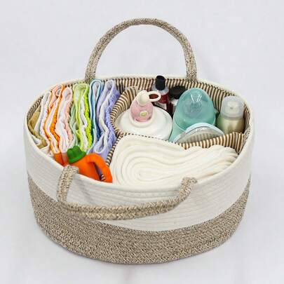 1 件多功能储物篮，可分隔便携式整理篮，用于奶瓶、尿布、婴儿必需品、手工编织绳洗衣篮，大容量储物箱，适用于家庭、卧室、玩具、户外使用