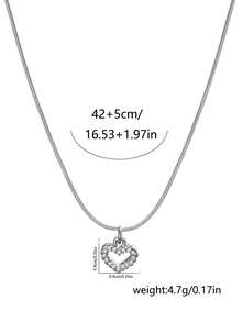 Tkool 1pc Women's Pendant Necklace, Minimalist Layered Design, Stainless Steel Cubic Zirconia Heart Pendant Necklace, Versatile Daily Wear & Gift Accessory - Silver - View 4
