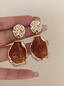 1 Pair Metallic Resin Ombre Vintage Style Dangle Earrings, Elegant Accessory For Daily Wear, Vacation, Evening Party - 咖啡棕 - 查看 1