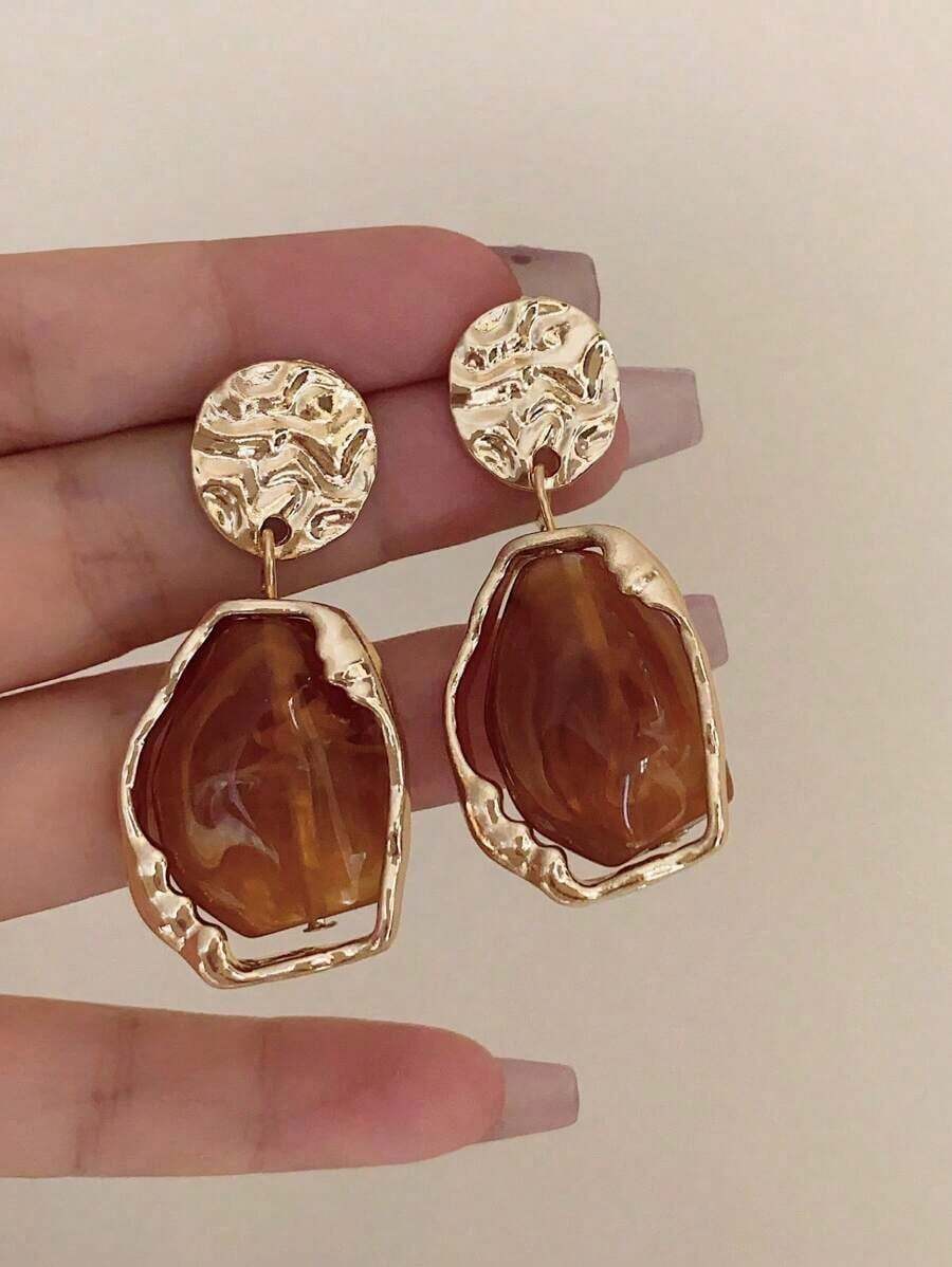 1 Pair Metallic Resin Ombre Vintage Style Dangle Earrings, Elegant Accessory For Daily Wear, Vacation, Evening Party - 咖啡棕 - 查看 1