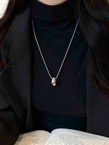 1Pc Fashionable And Simple Silvery Water Drop Stainless Steel Necklace For Women, New Style Casual And Versatile Long Sweater Chain Accessories,Suitable For Daily Or Office Wear,The Best Choice For Anniversary/Birthday/Christmas/Valentine'S Day Gifts