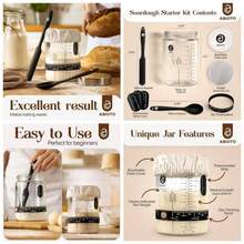 Kit de inicio de masa madre con tarro de vidrio de 40 onzas, tiras de termmetro y cubiertas transpirables incluidas en el kit de jarra de inicio de masa madre u2013 Un kit de inicio perfecto para - Tarro de masa madre de 40 oz - Ver 1
