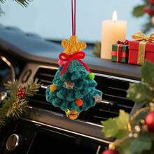 Car Rearview Mirror Charms Cute Crochet Christmas Tree Hanging Decorations Small Ornaments - Dark Green - View 3