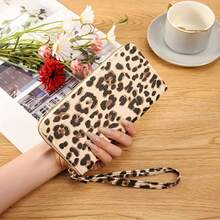 Portafoglio Lungo da Polso Retro con Stampa Leopardata Moda Versatile Piccola Borsa