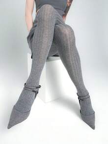 1pc Women's Knitted Cable Textured Thigh High Spiral Pattern Tights, Thick Autumn/Winter Leggings, Suitable For Pairing With Various Outfits