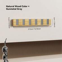 Multifunctional Hanging Hook Rack Modern Imitation Wooden Hook Rack 6 Anti-Slip Hooks Suitable For Bedroom, Bathroom And Kitchen Office Wall Hooks Key Holder - Multicolor - View 4