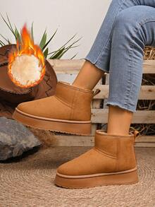 Botas de neve femininas de cano médio com aumento de 5 cm para atividades ao ar livre, botas de cano médio com forro térmico e quente, botas curtas, botas de cano médio com sola antiderrapante, botas de inverno para mulheres