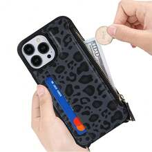 For IPhone 13 Pro Max Wallet Case With Card Holder For Women,For IPhone 12 Pro Max Case With Strap,Crossbody And Wristlet Zipper Pocket Phone Cover-Leopard Black{"Color_name":"L5-LeopardBlack"} - 多色27 - 查看 5