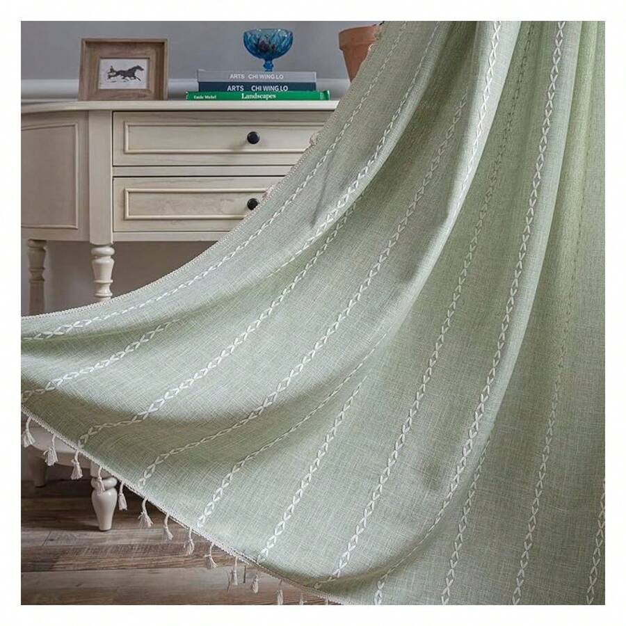 Boho Curtains 96 Inch Length 2 Panels, Crochet Embroidered Semi Sheer Drapes, Tassel Knitted Window Treatments For Bedroom Living Room - Multicolor 188 - View 1