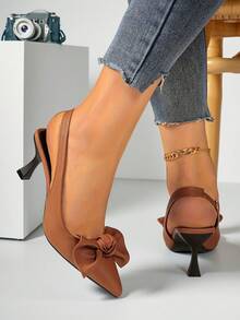 Neue stilvolle Schleifendesign High Heel Schuhe für Frauen, modische spitze Zehen vielseitige Pumps, unverzichtbar für Abendpartys, passend zu Kleidern, für Party, Pendeln, Ball, Ausflug - Braun - Übersicht 2