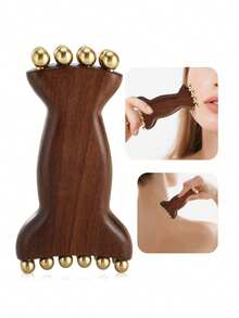 1pc Sandalwood Facial Beauty Massage Tool, Double-Headed Copper Ball Face & Head Muscle Massage Relaxation Tool For Women - Multicolor - View 1