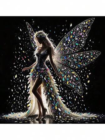 1 件钻石艺术绘画配件套件工艺品贴纸彩色天使翅膀仙女精灵饰品珠宝舒适套装 DIY 刺绣十字绣套件水钻家居房间爱好装饰圣诞节 DIY 马赛克图片节日玩具礼物