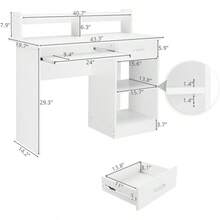 MDF Computer Desk With Drawers Office Desk White Desk With Storage For PC Laptop Wood Home Office Desk With Keyboard Tray And Adjustable Shelf White - trắng - Xem 5