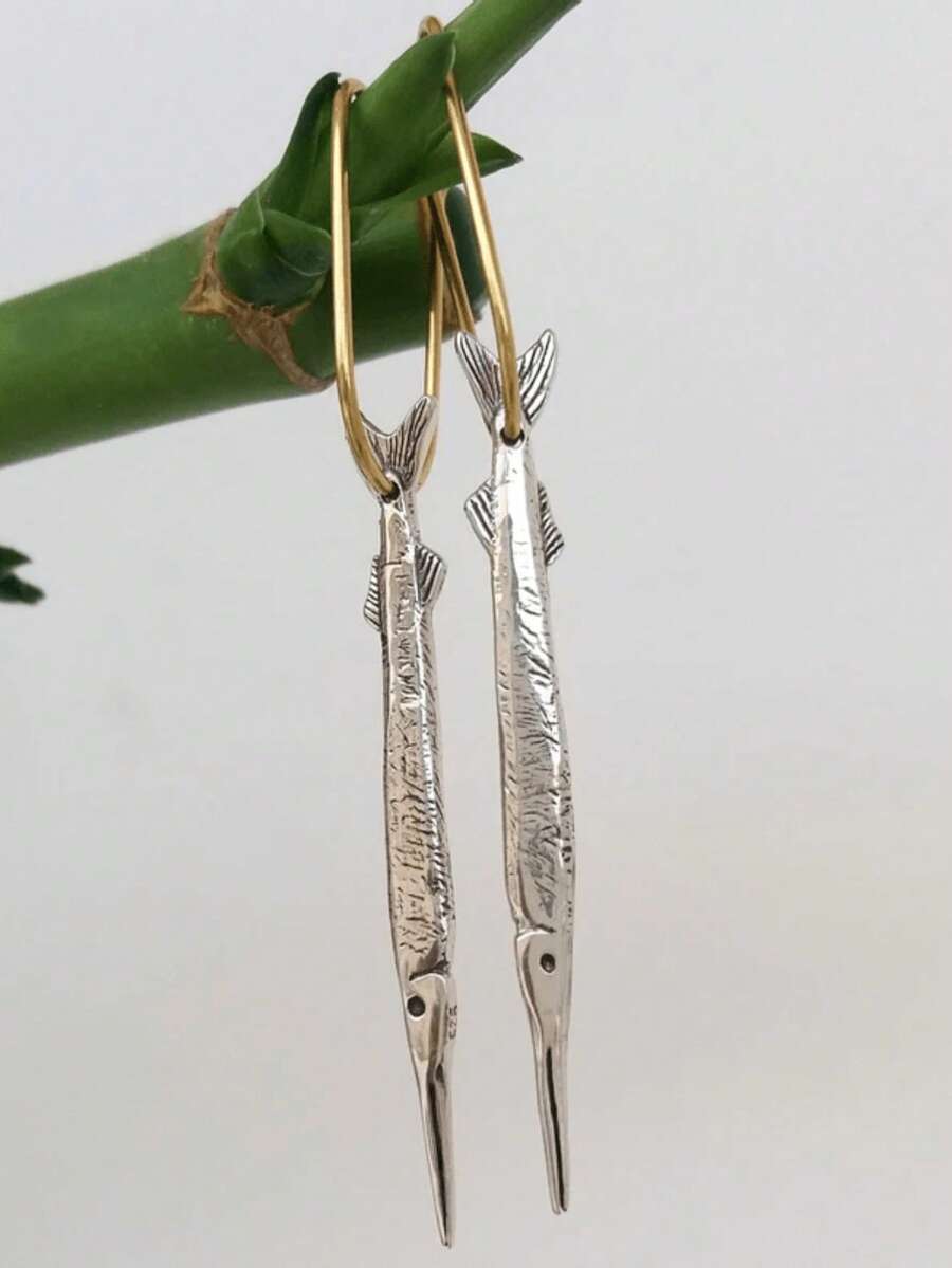 1Pair Vintage Minimalist Geometric Fish Earrings , Irregular Circular Ring Pendant For Party, Evening Wear, Jewelry, Holiday Gifts - 耳環 - 查看 1