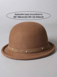 1 peça elegante chapéu de feltro de lã macia de alta qualidade com parte superior redonda e versátil para mulheres, decorado com flores de contas e acabamento em renda, aba curta da moda