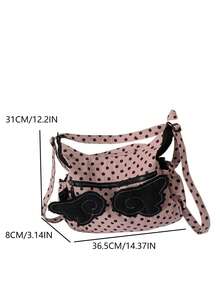 Back To School Polka Dot Wing Design Large Capacity Commuter Tote Bag, Korean Fashion Versatile Shoulder/Crossbody Bag, Daily Backpack , Polka Dot - Pink - View 5