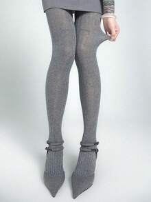 1pc Women's Knitted Cable Textured Thigh High Spiral Pattern Tights, Thick Autumn/Winter Leggings, Suitable For Pairing With Various Outfits