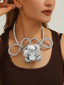 Set de 3 piezas de collar y aretes bohemios, africanos y coreanos hechos a mano con alambre de aluminio multicapa exagerado, brillante para vacaciones, fiestas, playa y estilo vintage