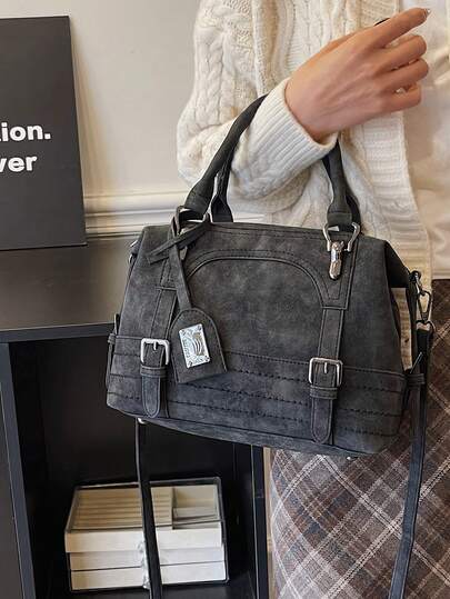 New Vintage Casual Women Handbag Boston Bag For Work Commute, With Shoulder Strap