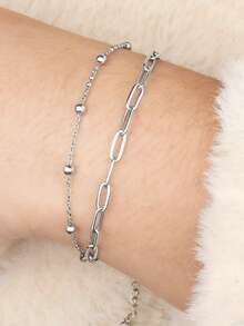 1 pulseira minimalista de corrente dupla camada, elegante e moderna, adequada para uso diário feminino