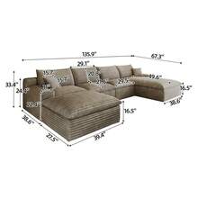 LUCKHAO 135" Sectional Couches For Living Room Modern Modular Sofa With U-Shape Couchs Upholstered Boneless Couch Deep Seat Sectional Couch With Chaise (Facing Chaise+3Seaters+Ottoman) - 右向躺椅+3座+1個腳凳(駝色) - 查看 7