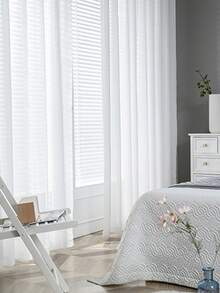 2pcs White Sheer Curtain Panels, Grey Chiffon Voile Drapes For Living Room, Bedroom, Balcony, Sheer Window Curtains