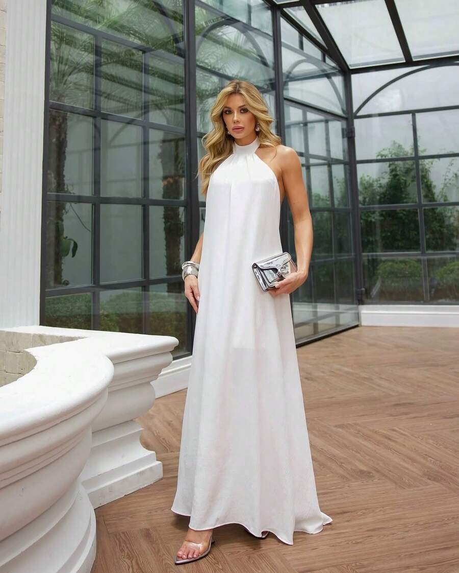Women's Long Backless Simple Beach Dress None Fabric Backless / Backless Ruffled 019 Wedding Evening Beach Home Office Formal & Evening Travel Daily Birthday Party Summer - 白色 - 查看 1