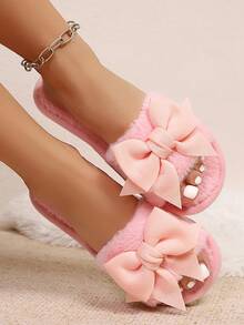粉色编织蝴蝶结装饰轻便休闲舒适防滑女式拖鞋 - 粉色 - 查看 2