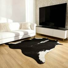lochas Artificial Faux Cowhide Pattern Carpet, 5.2x4.6 Feet Animal Pattern Fur Carpet, Suitable For Bedroom And Living Room, Western Decoration Carpet, Suitable For Living Room, Office, Front Door, Bedroom Decoration, Gifts, Home Decoration - 黑色 - 查看 5