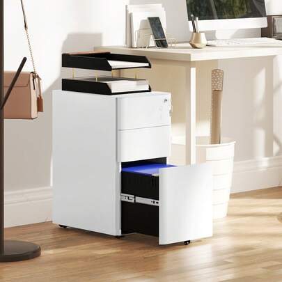 Vinsetto Classeur vertical à 3 tiroirs, classeur en acier verrouillable et compact avec barre de suspension pour dossiers de taille lettre A4 et légale, support d'imprimante avec corps pré-assemblé, blanc