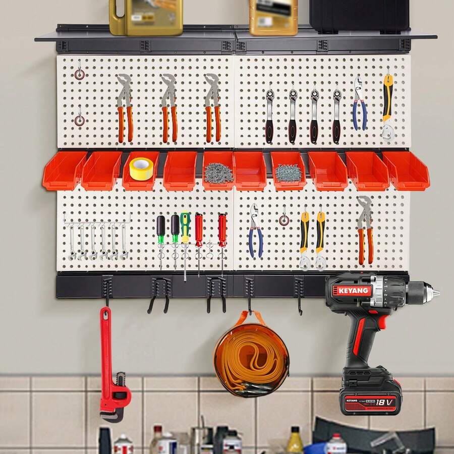 XIANXUS Tool Storage Kit, Garage Storage Wall Organizer, Tool Storage Rack - Black+White+Red - View 1