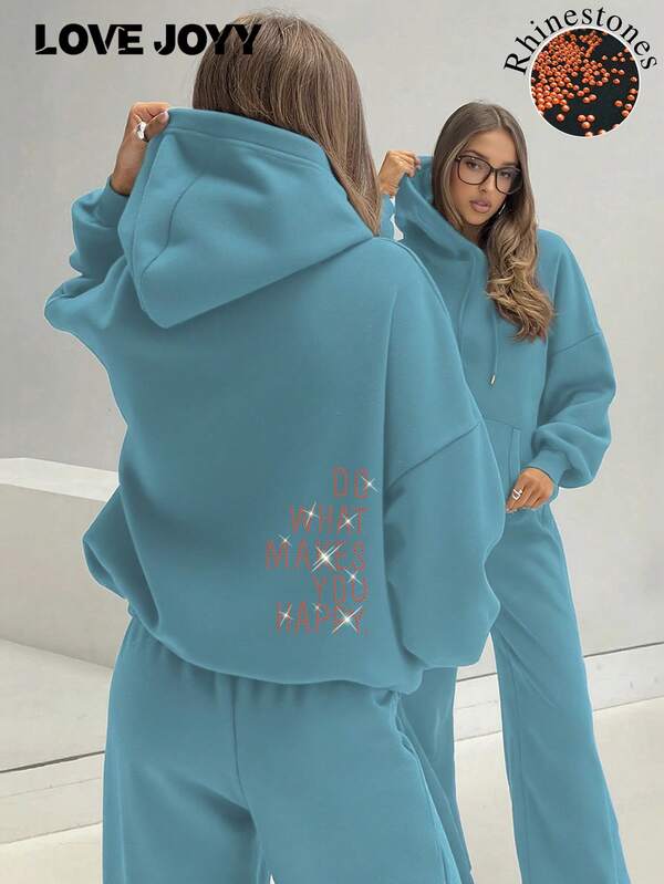 Sudadera con capucha para mujer LOVE JOYY con patrón de diamantes brillantes, casual y de moda, adecuada para graduación, maestros y regreso a la escuela en otoño e invierno