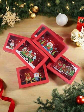 6/3Pcs Christmas Red Cardstock Gift Packaging Box, Cute Old Man Snowman Christmas Tree Pattern Design Party Gift Box, Baking Candy Open Window Transparent Cookie Box, Suitable For Christmas Decoration, Christmas Gifts, Christmas Atmosphere Items, Party Supplies, Festival Gifts Home Decor Christmas Decorations Room Decor Winter Christmas Decorations Home Christmas Gifts Christmas Decor