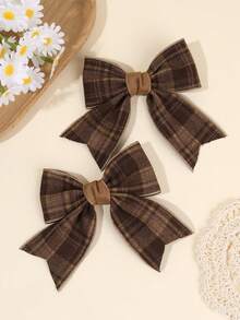 2 piezas Lazos de cabello a cuadros marrones para niñas Clips de cocodrilo Khaiki con lazo elegante forrado completamente con cola Accesorios de cabello diarios para niños y bebés en otoño e invierno