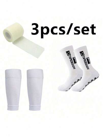 3 件足球配件组合包，包括 1 双运动腿套、1 双 FS 运动训练袜和 1 条绷带，适用于篮球和足球等各种运动，运动保护