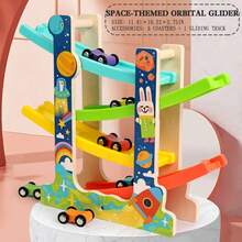 Holz Autorennbahn Spielzeug für Kleinkinder, Autorennstrecke Spielzeug mit 6 Mini Autos, Montessori Spielzeug für Kleinkinder, perfektes Geschenk für Jungen und Mädchen, Halloween/Weihnachtsgeschenk! - Eisenbahnwaggon aus Holz - Übersicht 11