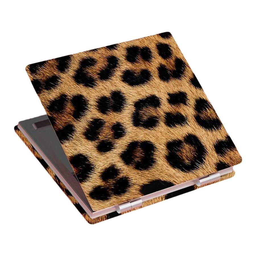 Leopard Print Small Mirror - Flip-Top Double-Sided Portable Makeup Mirror With Anti-Drop Glass Surface, Powder-Coated Black Frame & Golden-Tip Hinges, Compact Foldable Design Travel, Dorm, Vanity - Stylish & Durable Black & Golden Animal Print Mirror Women & Girls, - M596豹紋 - 查看 1