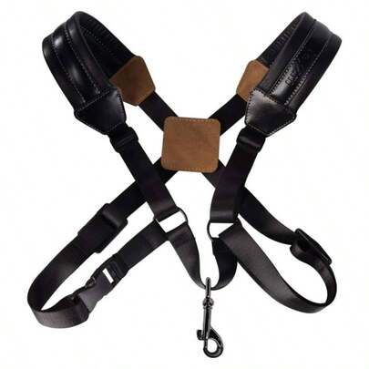 Saxophone Strap, Universal Double Shoulder Leather Strap Sax, Adjustable Padded Harness Strap Alto Tenor Soprano Baritone Saxophone L
