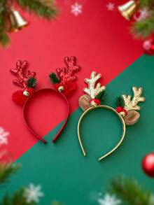 1pc Christmas Deer Horn Headband, Decorated With Bells, Sequins And Hair Clips, Suitable For Parties, Gatherings And Other Occasions, Children Party Decoration Hair Accessory - Multicolor - View 1