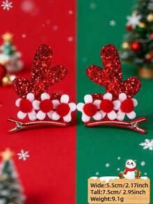 2pcs Girls' Christmas Hair Clips Party Decoration Christmas Gift With Reindeer Antler Duckbill Clips, Bow, And Bell, Suitable For Christmas Parties, Gathering Decorations, Stage Decorations, Photo Props, And Other Christmas Scenes. - Multicolor - View 9