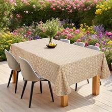 مفرش طاولة مستطيل مع بطانة من الفلانيل، مفرش طاولة قابل للمسح والتنظيف مناسب لوجبات العشاء المنزلية، التجمعات في الفناء، النزهات (نمط زهري منسوج) - لون مشمشي - مشاهدة 2