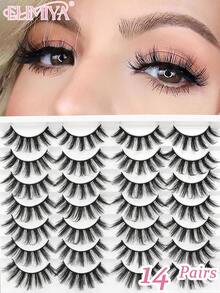 14 pares de cílios D Curl, cílios grossos e volumosos, cílios finos e alargados, efeito olho de gato, cílios postiços estilo mangá