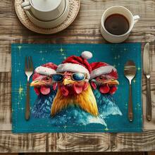 1/4pcs/10pcs Christmas Rooster & Snowflake Decor Table Runner & Placemats Set, Holiday Table Decor Fabric Runners, Home Decor, Gifts, Table Runners & Placemats Set Suitable For Indoor & Outdoor Celebrations, Seasonal Party Supplies, Kitchen Dining Table Decor, Party Table Decor, Home Room Decor Table Runners, Restaurant Decor Tablecloth