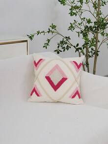 1pc Large Plaid Rhombus Pattern Pillow Cover, Bohemian Canvas Tufted Embroidered Cord Craft, Bedroom Room Bed Decor Cushion Cover, Nordic Daily Home Living Room Sofa Car Pillow Case, Holiday Party Outdoor Garden Textile Decorative Pillowcase, Multi-Color, All Season, Without Insert, 30*50cm 45*45cm
